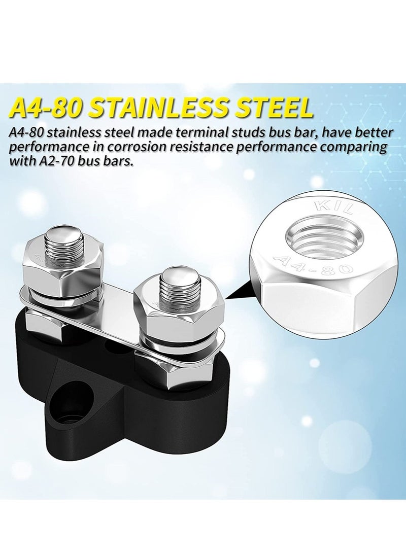 KASTWAVE - Power Distribution Terminal Block Connect Bus Bar with 4 Mount Screw 5/16inch M8 Dual Terminal Studs 48V Positive and Negative Ground Insulated Terminal Post for Truck Car RV Boat - Image 1