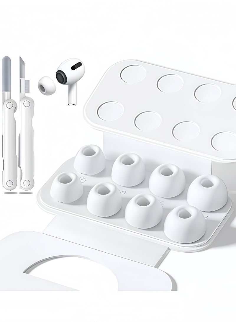 4 أزواج من أطراف الأذن البديلة لسماعات AirPods Pro من الجيل الثاني/الأول مع صندوق تخزين محمول وقلم تنظيف، مزودة بفتحة لتقليل الضوضاء وشاشة واقية مدمجة ضد الغبار، أطراف أذن من السيليكون (أبيض) - Image 1