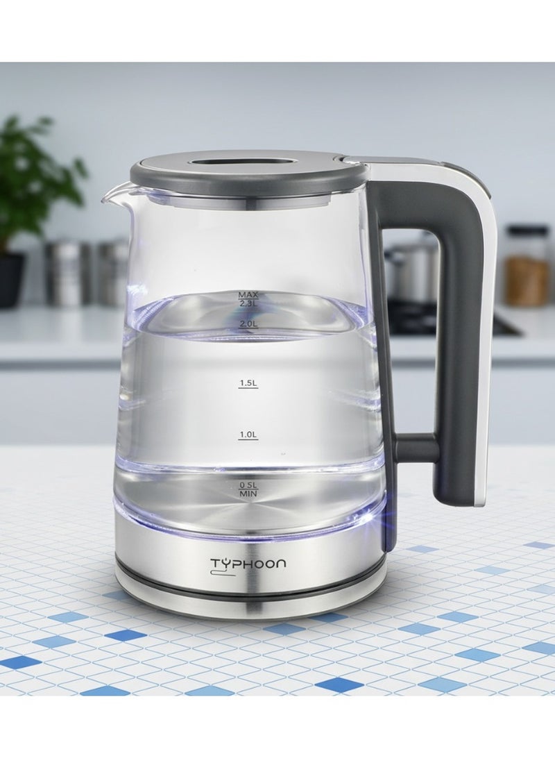 Typhoon Electric Kettle - 2200 Watts - 2.3 Liters - Transparent Silver - TY-01-007 - Image 2