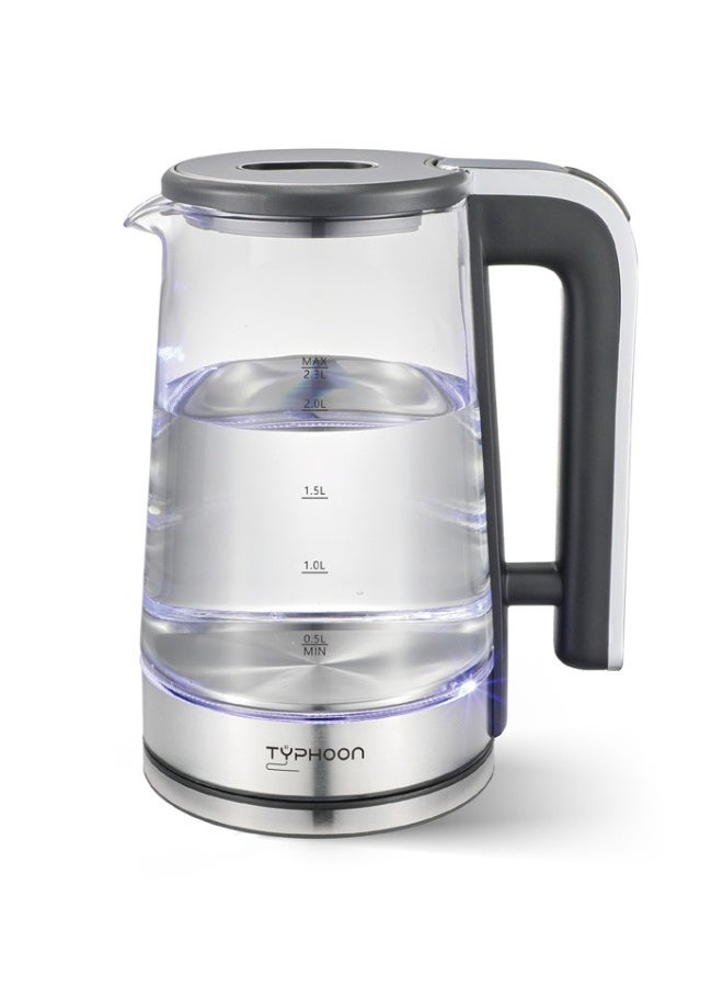Typhoon Electric Kettle - 2200 Watts - 2.3 Liters - Transparent Silver - TY-01-007 - Image 1