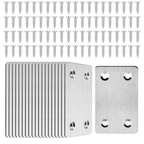 Serplex® 20Pcs Stainless Steel Metal Straight Brace Mending Plates 2.4x1.5 inch, 1.3mm Thick, Pre-Punched Flat Brackets with Screws for Cabinet, Shelf, Wooden Crafts, Repairs & DIY Projects, 2.4"x1.5" - Image 1