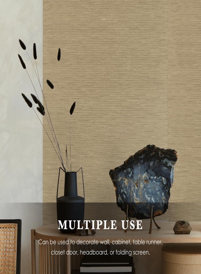 GoDear Design ورق جدران GoDear Design بنقشة عشبية طبيعية منسوجة، مناسب لغرف النوم وغرف المعيشة، مصنوع من ورق منسوج بنقشة ورقية واحدة، مقاس 23 بوصة عرضًا × 96 بوصة طولًا، لون كريمي عتيق. - Image 3