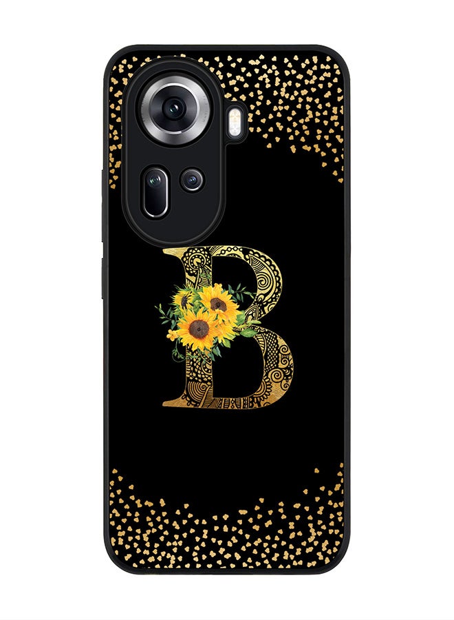 Stylizedd Rugged Black Edge Case for Oppo Reno11, Slim fit Case Cover - Custom Monogram Initial Letter Mandala Floral Pattern Alphabet - B ( Black ) - Image 1