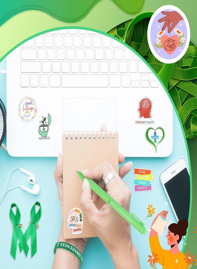 MotiMind 170 Pcs Mental Health Awareness Set Include Ink Pens Ribbon Silicone Bracelets Mental Health Stickers Mental Health Awareness Items Mental Health Pens Mental Health Gifts for Men Women Teens - Image 5