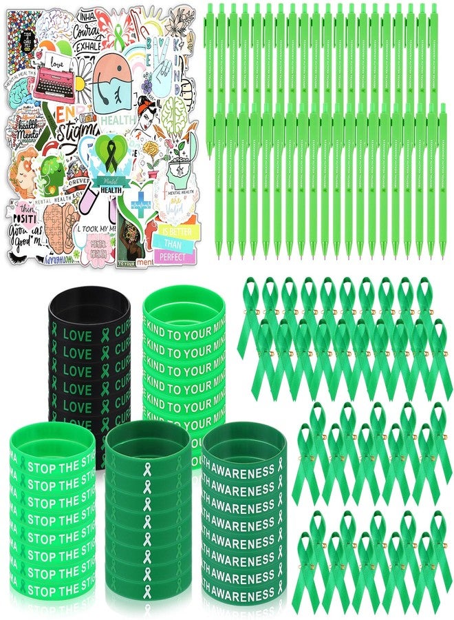 MotiMind 170 Pcs Mental Health Awareness Set Include Ink Pens Ribbon Silicone Bracelets Mental Health Stickers Mental Health Awareness Items Mental Health Pens Mental Health Gifts for Men Women Teens - Image 1