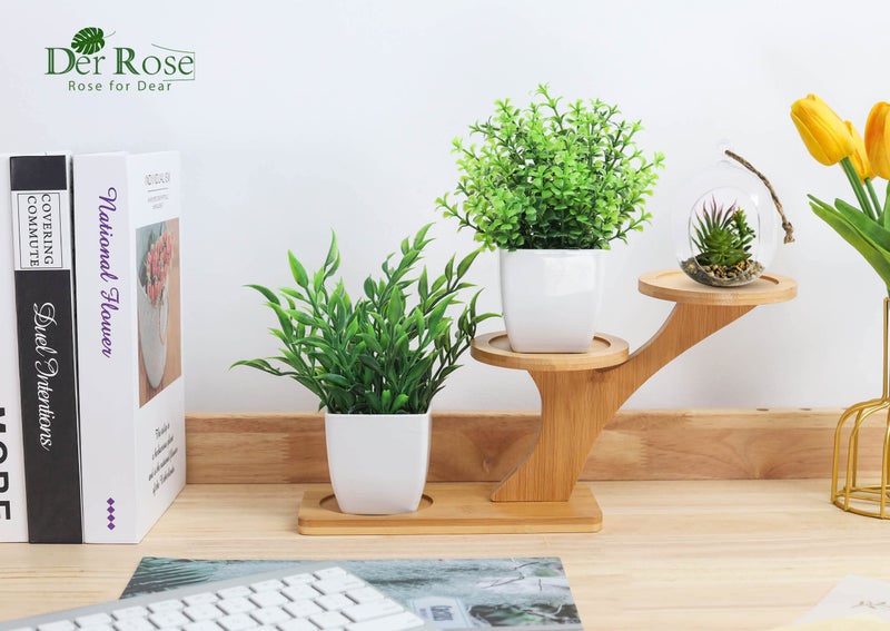 Der Rose 2 Pack Fake Plants Mini Artificial Greenery Potted Plants for Home Decor Indoor Office Table Room Farmhouse - Image 3