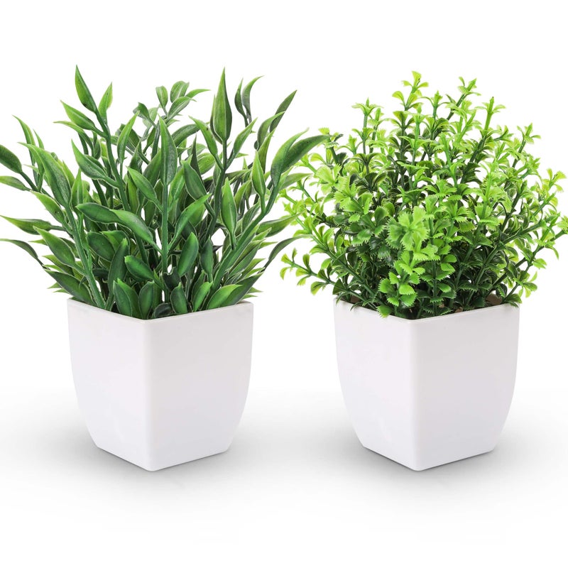 Der Rose 2 Pack Fake Plants Mini Artificial Greenery Potted Plants for Home Decor Indoor Office Table Room Farmhouse - Image 1