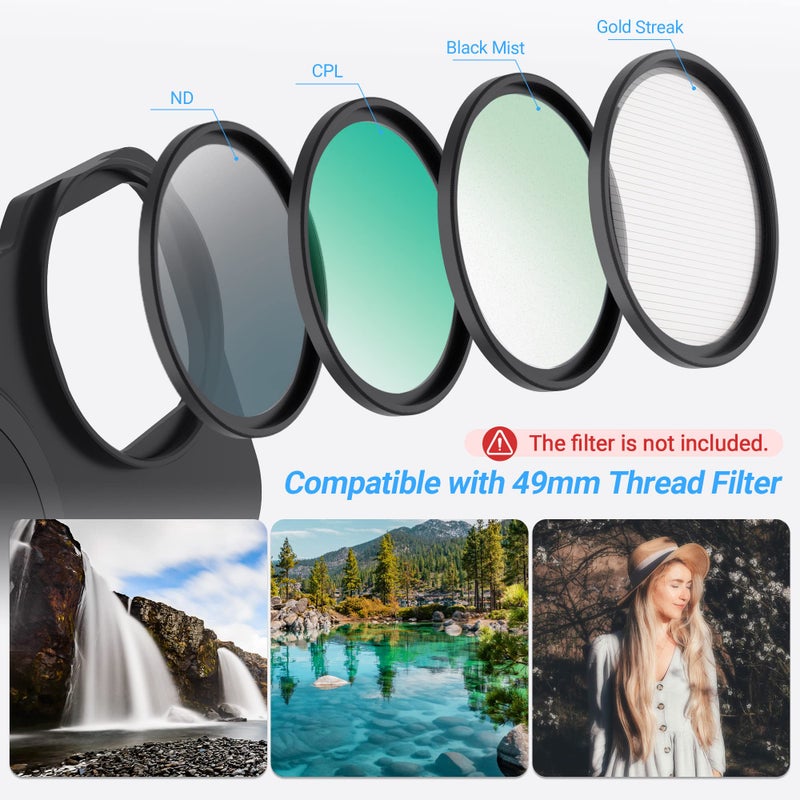 JJC 49mm Magnetic Lens Filter Mount Adapter for iPhone 13 Pro Max 14 Pro Max 15 Pro Max with MagSafe Case, Magnetic Filter Base with Cold Shoe Mounts & Silicone Lens Hood (Filters Not Included) - Image 2