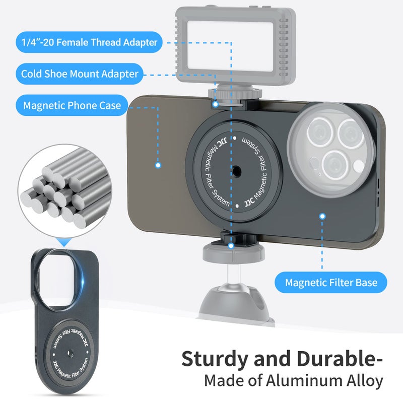 JJC 49mm Magnetic Lens Filter Mount Adapter for iPhone 13 Pro Max 14 Pro Max 15 Pro Max with MagSafe Case, Magnetic Filter Base with Cold Shoe Mounts & Silicone Lens Hood (Filters Not Included) - Image 4