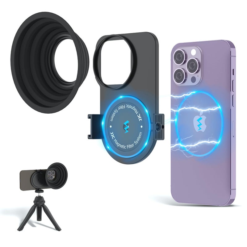 JJC 49mm Magnetic Lens Filter Mount Adapter for iPhone 13 Pro Max 14 Pro Max 15 Pro Max with MagSafe Case, Magnetic Filter Base with Cold Shoe Mounts & Silicone Lens Hood (Filters Not Included) - Image 1