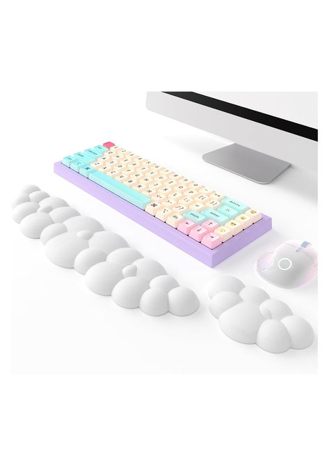 Keyboard Cloud Wrist Rest 2 Piece Set, High Density Memory Foam Keyboard Palm Rest, Ergonomic Keyboard Wrist Rest, Pain Relief, Office, Computer, Laptop, Gaming, Mouse Pad Rest (White)