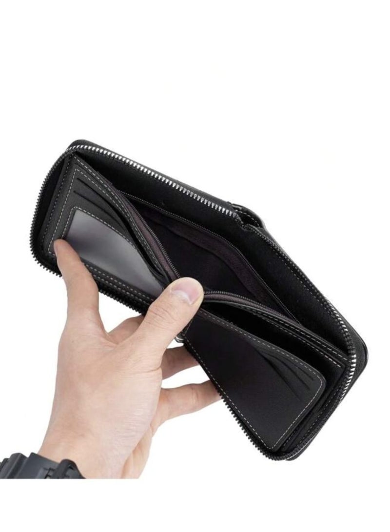 New Men's Wallet Imitation Leather Crocodile Pattern Multifunction Zipper Wallet Fashion Casual Youth Student Multi-function Card Holder 1pc - Image 2