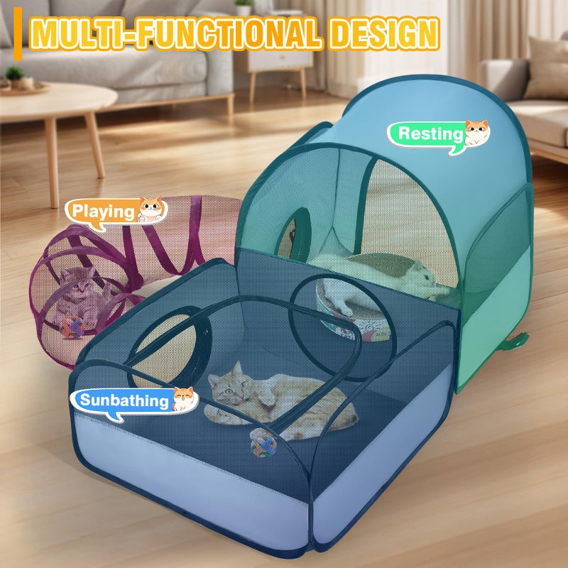 TailTastic Portable Cat Playpen with Surround Tunnel, 2-Linked-Enclosed Areas, Ideal Cat Tent Outdoor or Cat Playpen for Indoor Cats Enclosed.Breathable Mesh Design for Indoor & Outdoor Use(Grey) - Image 3