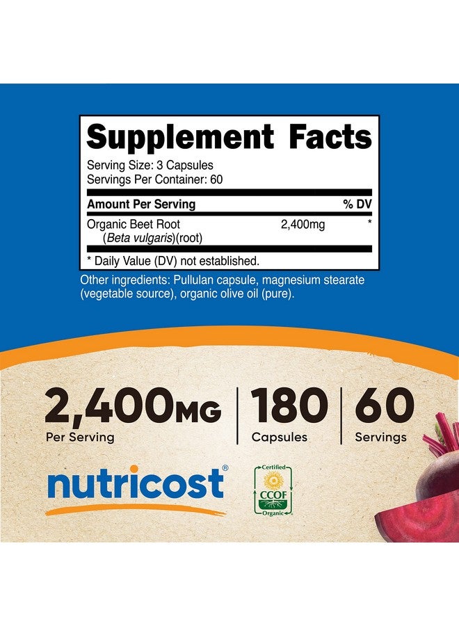 Nutricost Beet Root 2400Mg 180 Capsules Ccof Certified Made With Organic Beet Root Superfood 60 Servings - Image 3