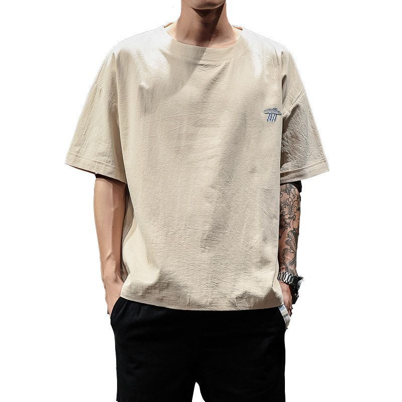 Linen T-shirt Men's Summer Thin Chinese Style Short-sleeved Embroidered Cotton Linen Half-sleeved Loose Top Trendy Brand Ice Silk T-shirt - Image 5