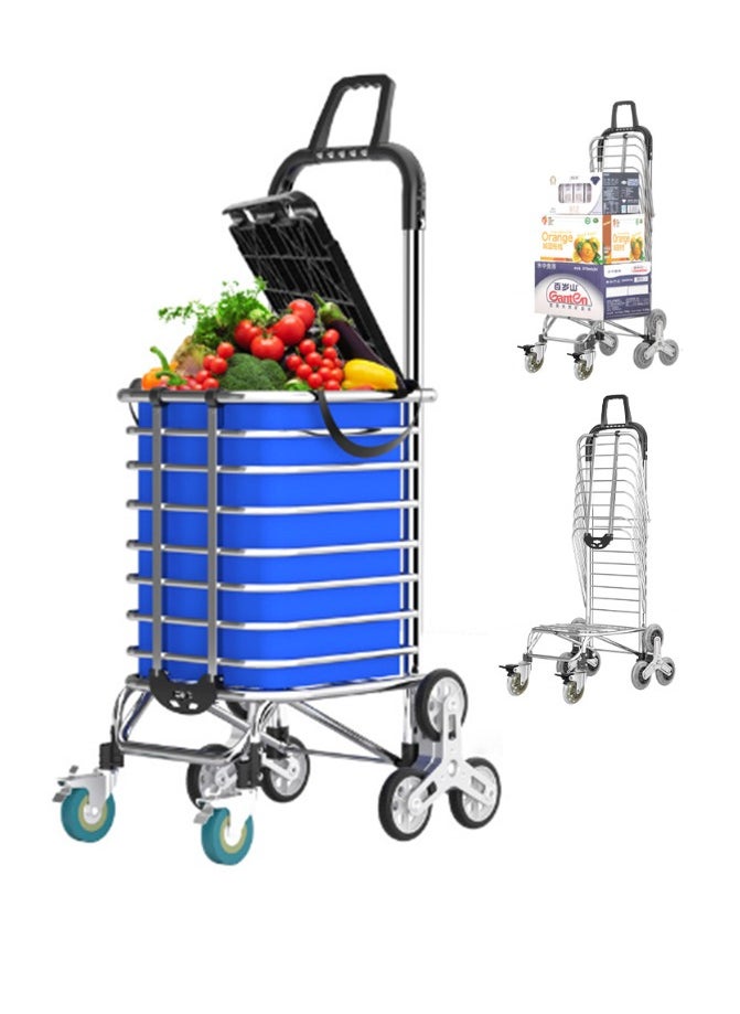 Sharpdo - Foldable Shopping Cart Trolley with Lid, Stainless Steel Shopping Cart Storage 55*38*104CM - Image 1