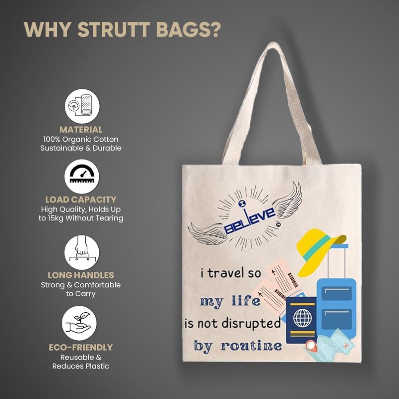 STRUTT Foldable Shopping Bag for Grocery, 100% Organic Cotton Reusable Canvas Tote Bag for Women, eco-Friendly Cloth Bag Multi-Purpose Bag for Travel & Daily use - in Travel - Image 2