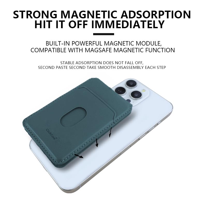 ClickCase محفظة ClickCaseBifold MagSafe، محفظة بسيطة مع حامل، محفظة بإغلاق مغناطيسي لهواتف iPhone 16/15/14/13/12، حامل بطاقات، جلد نباتي (أخضر مزرق) - Image 2