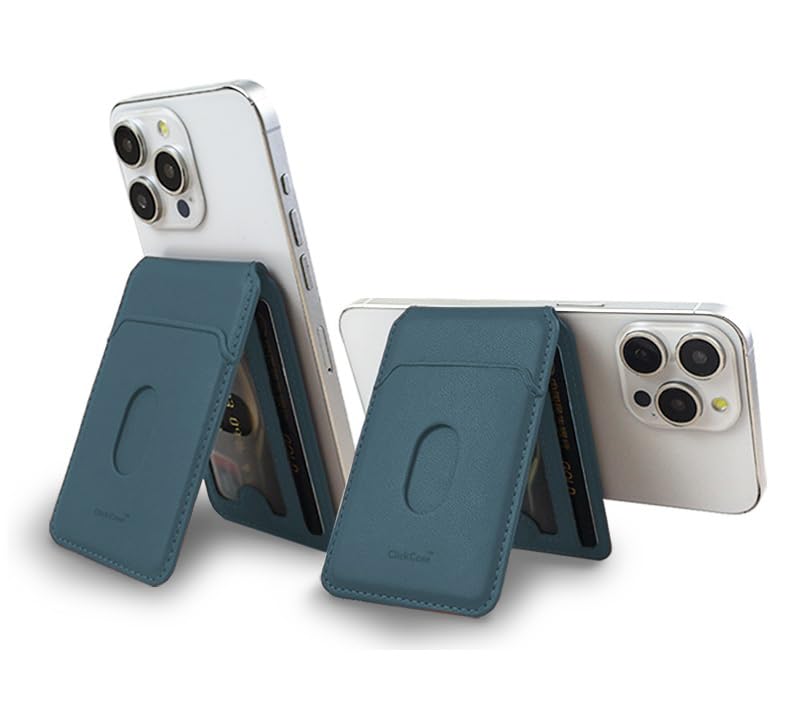 ClickCase محفظة ClickCaseBifold MagSafe، محفظة بسيطة مع حامل، محفظة بإغلاق مغناطيسي لهواتف iPhone 16/15/14/13/12، حامل بطاقات، جلد نباتي (أخضر مزرق) - Image 1