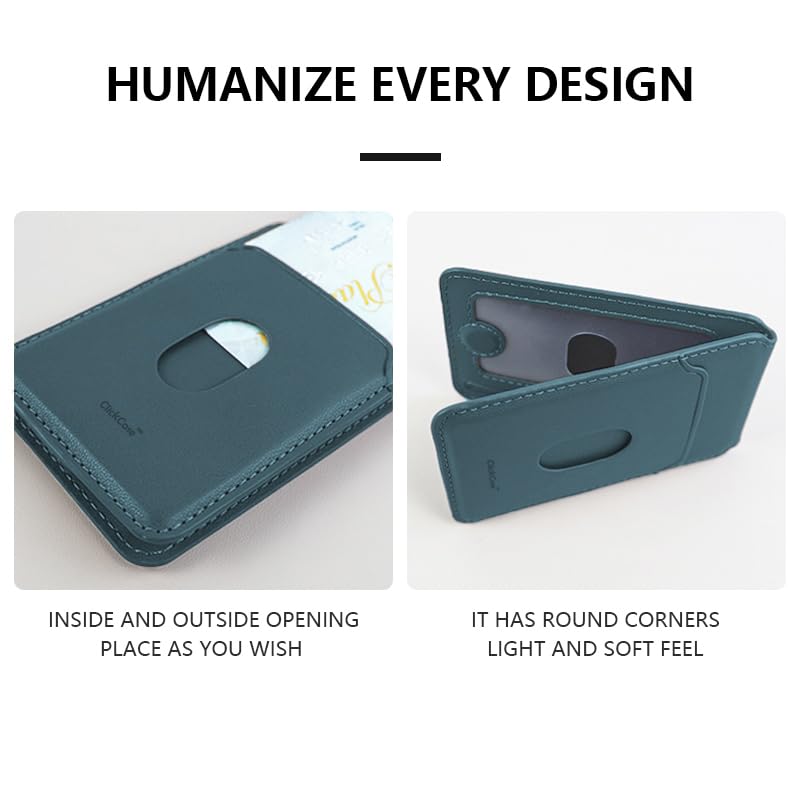 ClickCase محفظة ClickCaseBifold MagSafe، محفظة بسيطة مع حامل، محفظة بإغلاق مغناطيسي لهواتف iPhone 16/15/14/13/12، حامل بطاقات، جلد نباتي (أخضر مزرق) - Image 5