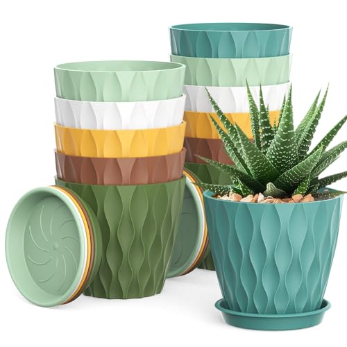 UOUZ 4 Inch Small Pots for Plants 12 Pack Waffle Texture Small Plant Pots for Succulents Plastic Planter with Drainage Holes and Saucers for Indoor Outdoor Plants Flowers Herbs Seedlings Colorful - Image 1