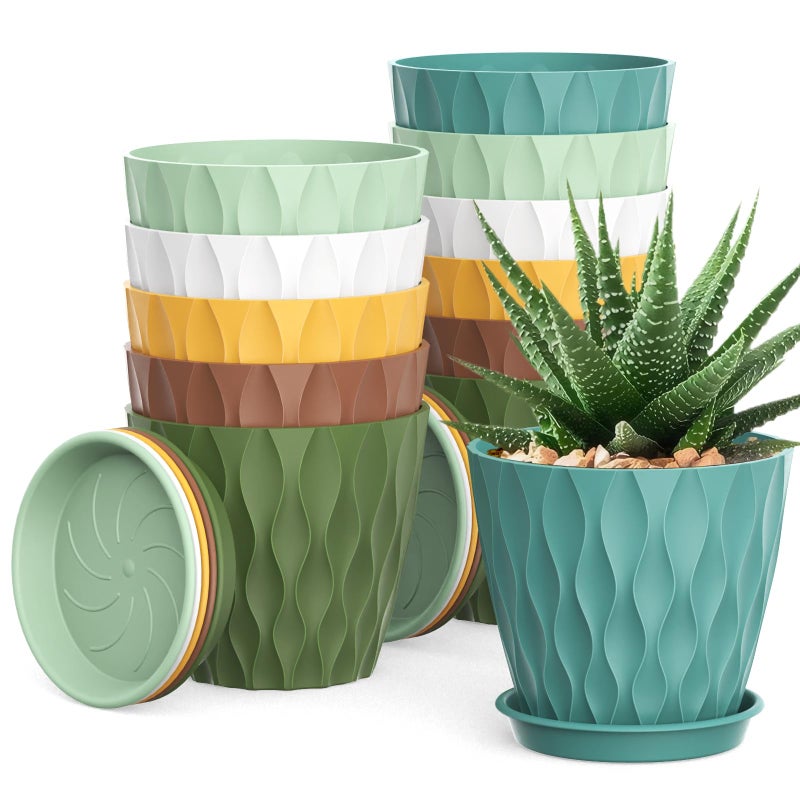 UOUZ 4 Inch Small Pots for Plants 12 Pack Waffle Texture Small Plant Pots for Succulents Plastic Planter with Drainage Holes and Saucers for Indoor Outdoor Plants Flowers Herbs Seedlings Colorful - Image 2