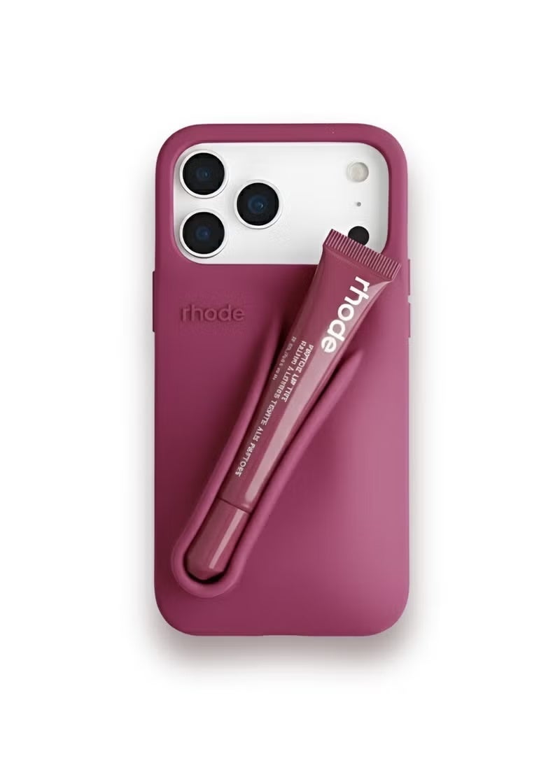 rhode Silicone Lip Gloss Holder for iPhone 17 Pro Max – Stick-On Adhesive Lip Balm Sleeve Phone Case Accessory, Makeup Organizer – Raspberry Jelly - Image 1