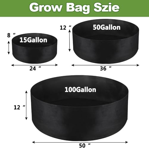 IWNTWY 2-Pack 100 Gallon Grow Bag, Heavy Duty Thickened Fabric Pots Round Raised Garden Bed Planter for Planting Herb Flower Vegetable Potato Plants (50" D x 12" H) - Image 2