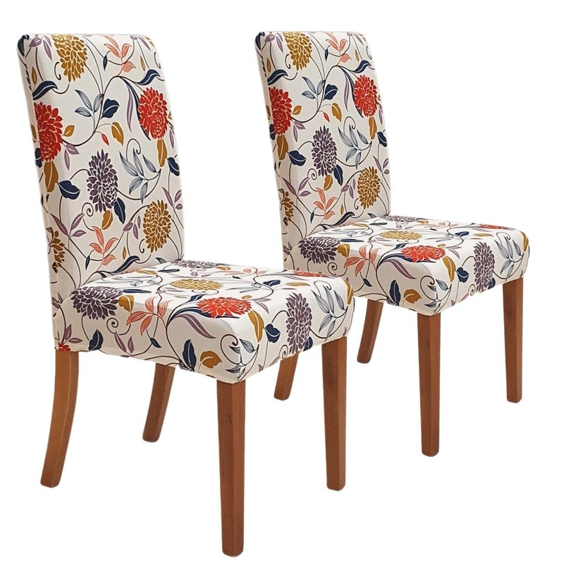 SPRINGRICO Chair Covers for Dining Room Set of 2 Stretch Dining Chair Cover Washable Spandex Kitchen Parsons Chair Slipcovers Removable Seat Protector for Home or Party 2 Pack FLORAL4