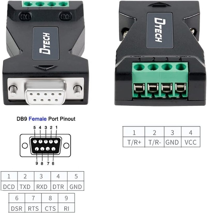 D-tech RS232 to RS485 Converter Serial Adapter with 4 Position Terminal Block for Long Haul Data Communication Supports 600W Anti-Surge - Image 2