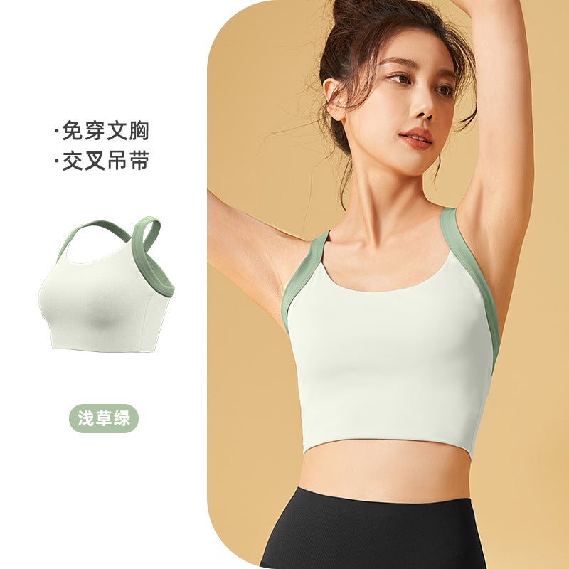 Seamless Sports Vest Integrated High-Impact Bra shallow grass green 