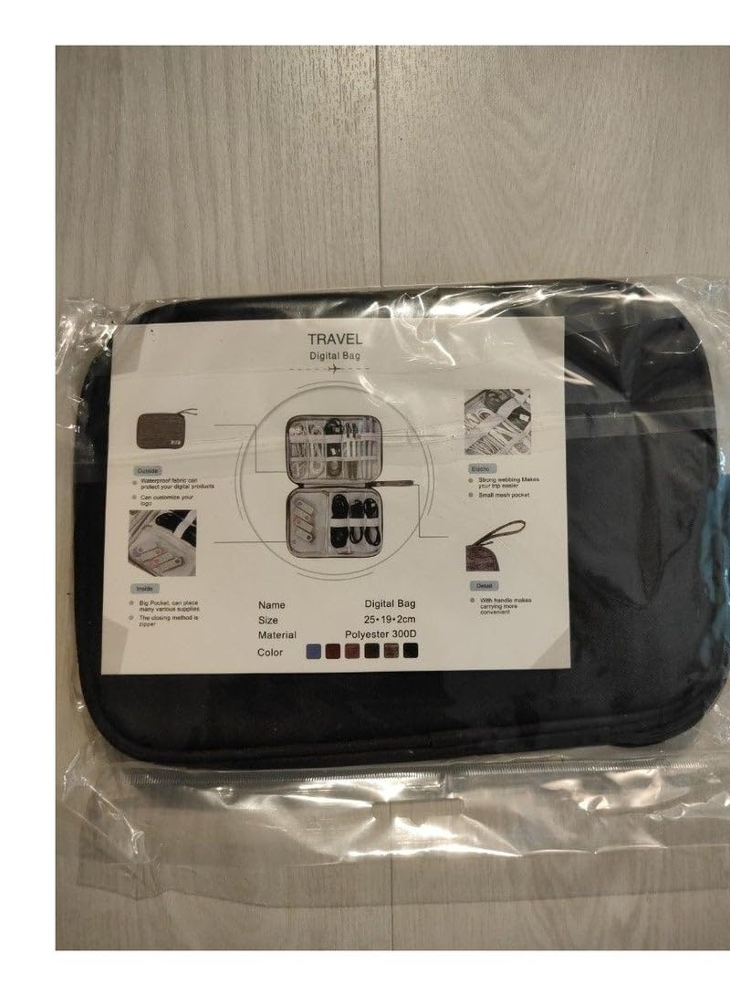 Travel Electronics Organiser Bag, Black, Small, Portable Storage for Cables, Chargers, Headphones, SD Cards