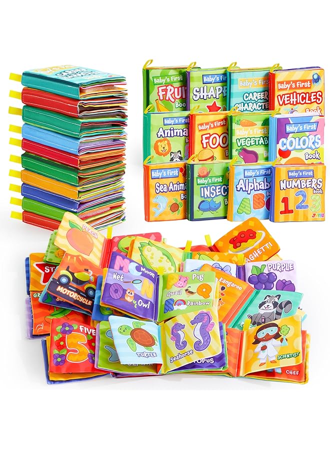 JOYIN 12 Pcs Bath Books Nontoxic Fabric Soft Crinkly Cloth Books Waterproof Bathtub Pool And Early Education First Toys For Infant Newborn Baby Toddlers Kids Birthday Gifts - Image 1
