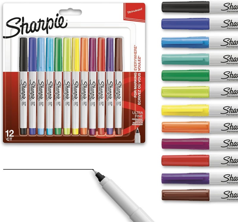 شاربي أقلام Sharpie 37175 دائمة، نقطة فائقة الدقة، بألوان متنوعة، عبوة تحتوي على 12 قلمًا - Image 1