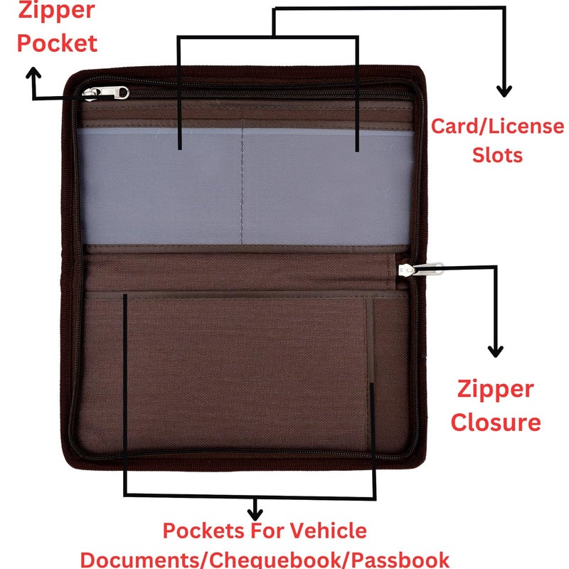 Asraw Stylish Ergonomic PU Faux Leather Document Holder Chequebook/Passbook Vehicle Papers Organizer (Tan) - Image 4