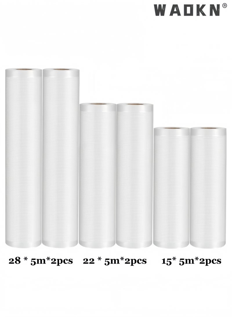 دبليو أيه أو كي أن 6pack حقائب الختم الفراغ الكبيرة ، أكياس فراغ سميكة من فئة الأغذية PA + PE ، لفات تخزين مقاومة للثقب بدون BPA للحفاظ على الأغذية ، Sous Vide والثلاجة ، 3 أحجام (15 * 5 م * 2 جهاز كمبيوتر شخصي ، 22 * 5 م * 2 جهاز كمبيوتر شخصي ، 28 * 5 م * 2 جهاز كمبيوتر شخصي) - Image 2