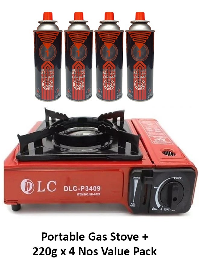 DLC موقد تخييم محمول بطريقتين مع 4 قطع من عبوات غاز البيوتان - Image 1