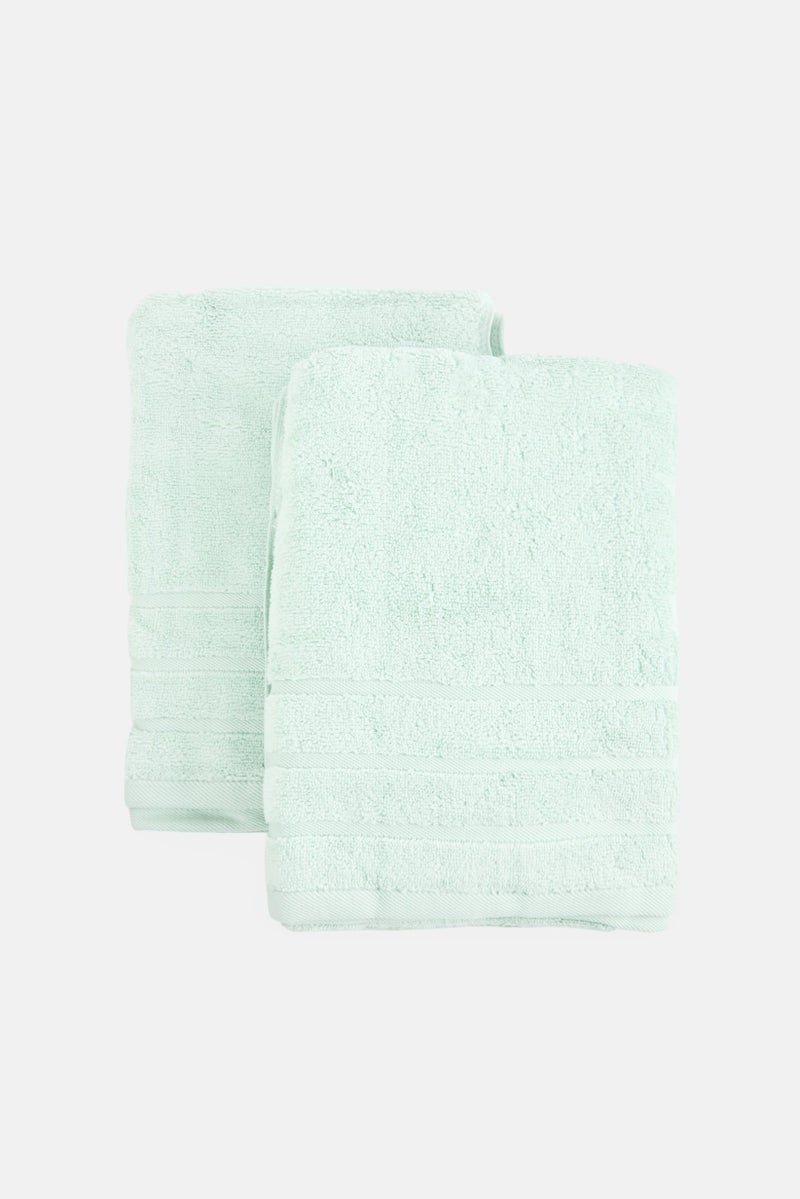 Kathy Ireland 2 Pieces Bath Towel Set, Light Green  - Image 1