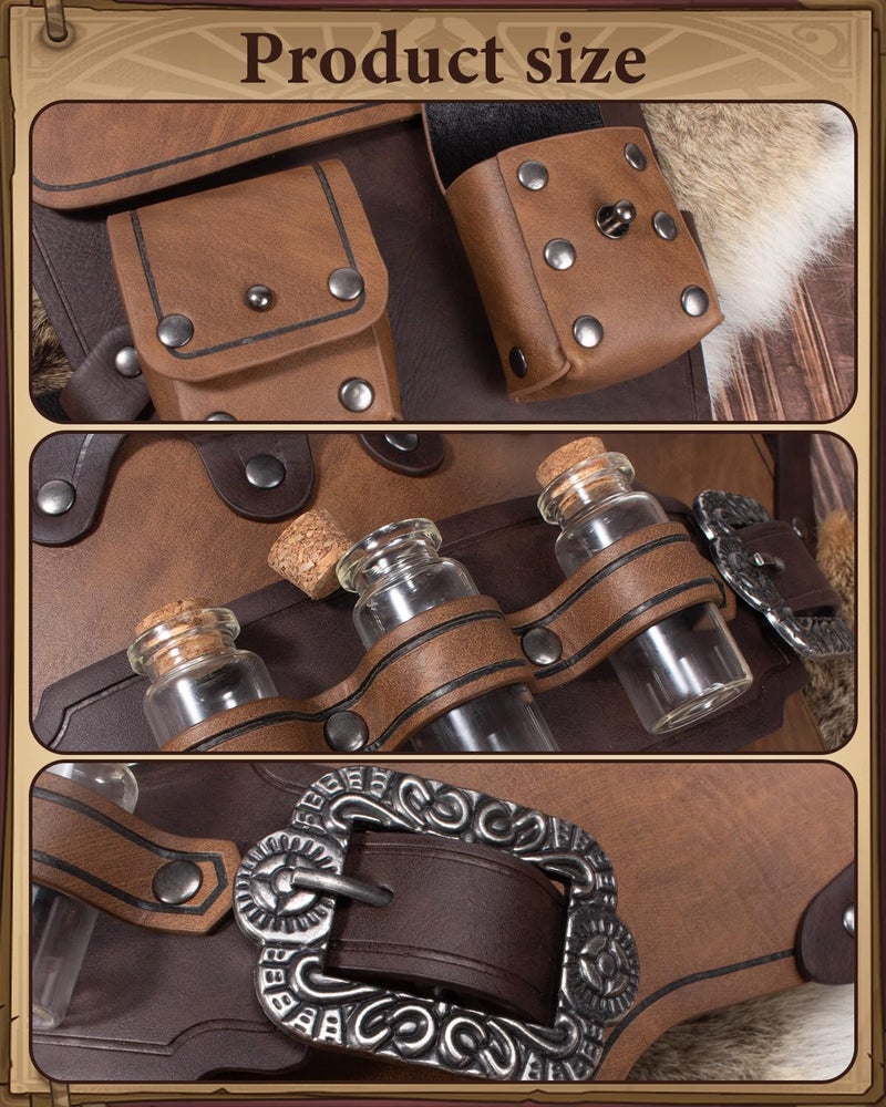 SUMGOGO Single Shoulder Armor Vials Coin Pouch Retro Medieval Knight Shoulder Armors Pauldron Renaissance Cosplay Viking Costume (Brown a) - Image 5