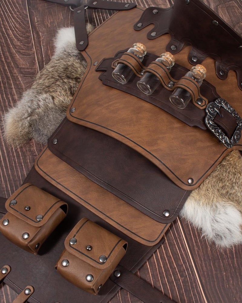 SUMGOGO Single Shoulder Armor Vials Coin Pouch Retro Medieval Knight Shoulder Armors Pauldron Renaissance Cosplay Viking Costume (Brown a) - Image 4