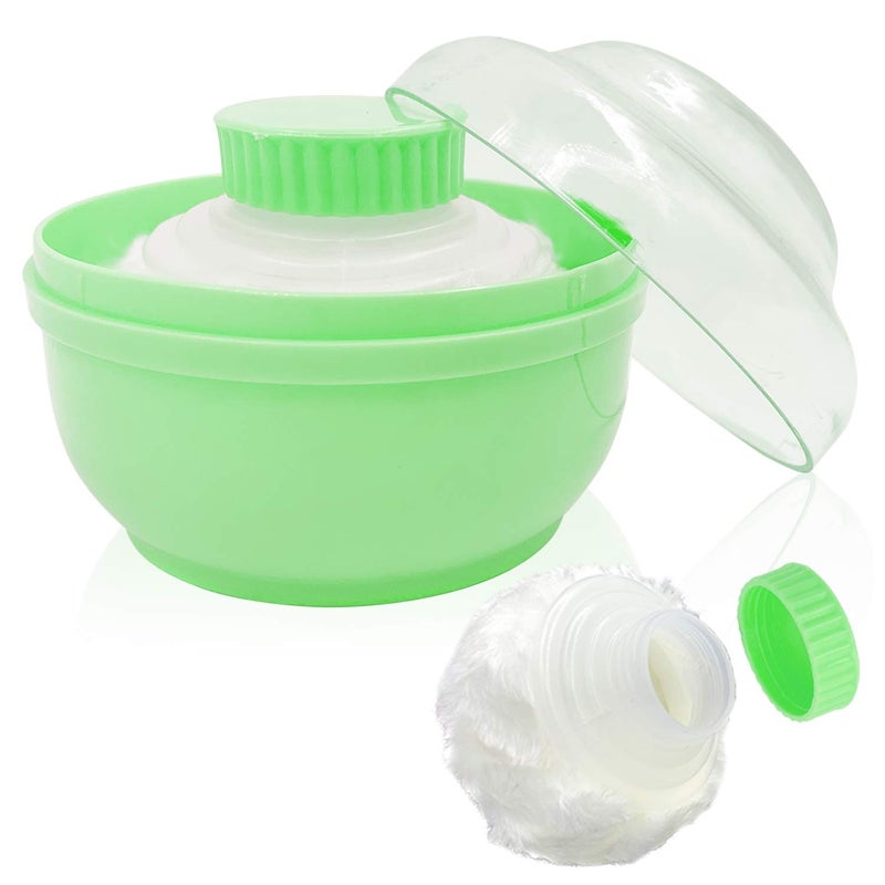 Aurasin Storage Body Powder Container, Large 3.5" Fluffy Body After-Bath Powder Case, Baby Care Face/Body Villus Powder Puff Box, Makeup Cosmetic Talcum Powder Container with Hand Holder (Green) - Image 1