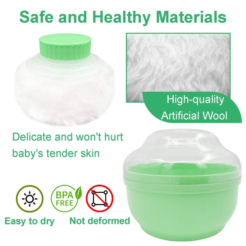 Aurasin Storage Body Powder Container, Large 3.5" Fluffy Body After-Bath Powder Case, Baby Care Face/Body Villus Powder Puff Box, Makeup Cosmetic Talcum Powder Container with Hand Holder (Green) - Image 4