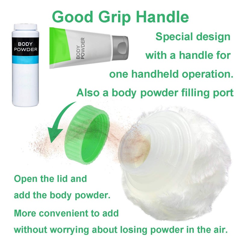 Aurasin Storage Body Powder Container, Large 3.5" Fluffy Body After-Bath Powder Case, Baby Care Face/Body Villus Powder Puff Box, Makeup Cosmetic Talcum Powder Container with Hand Holder (Green) - Image 3