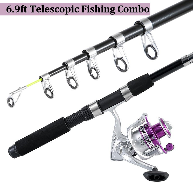 Tripquips Fishing Pole Combo, 6.9ft 2Pcs Telescopic Rods Set, Collapsible Fishing Rods, 2PCS Spinning Reel Set with Carrier Bag Freshwater Fishing Rod and Reel Combos Kits(Blue and Purple) - Image 3