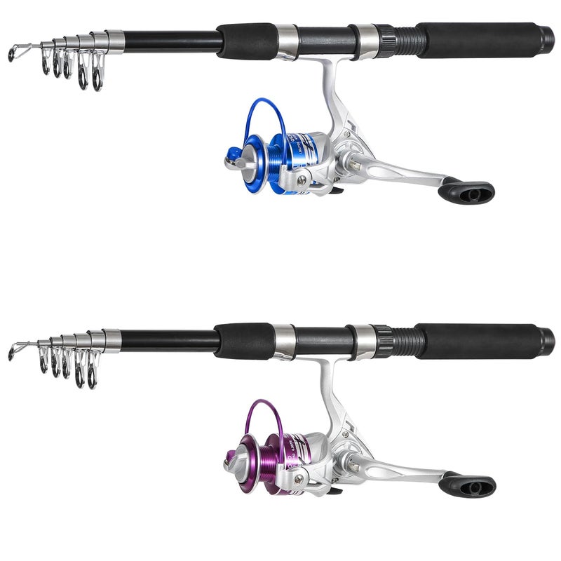 Tripquips Fishing Pole Combo, 6.9ft 2Pcs Telescopic Rods Set, Collapsible Fishing Rods, 2PCS Spinning Reel Set with Carrier Bag Freshwater Fishing Rod and Reel Combos Kits(Blue and Purple) - Image 2