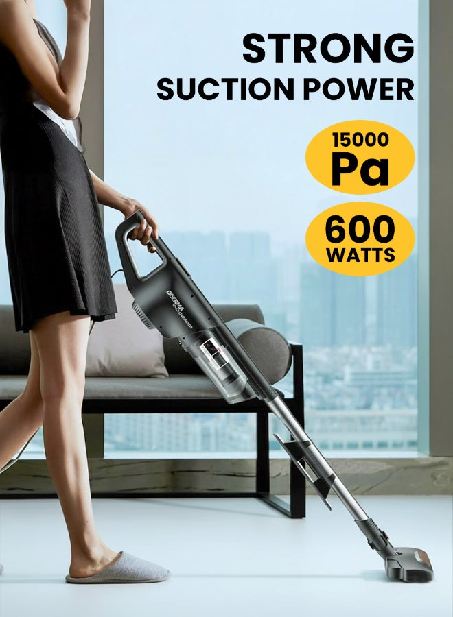 Deerma Portable Upright and Handheld Vacuum Cleaner, Pinhole Stainless Steel with 4-Stage HEPA Filtration System 0.8 L 600 W DX600 black - Image 2