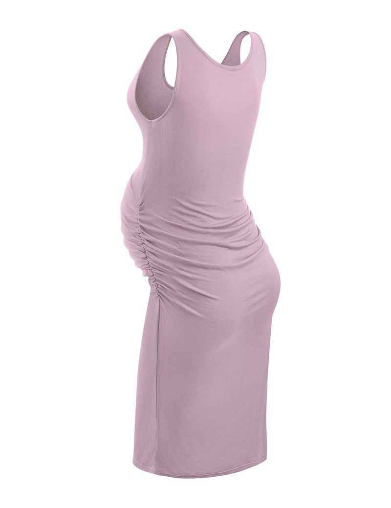 KIM S Maternity Dress Summer Pregnancy Dress Maternity Tank Top Baby Shower Pregnancy Clothes Midi Sundress Bump Friendly Work Skirt Sleeveless (Mauve L) - Image 3