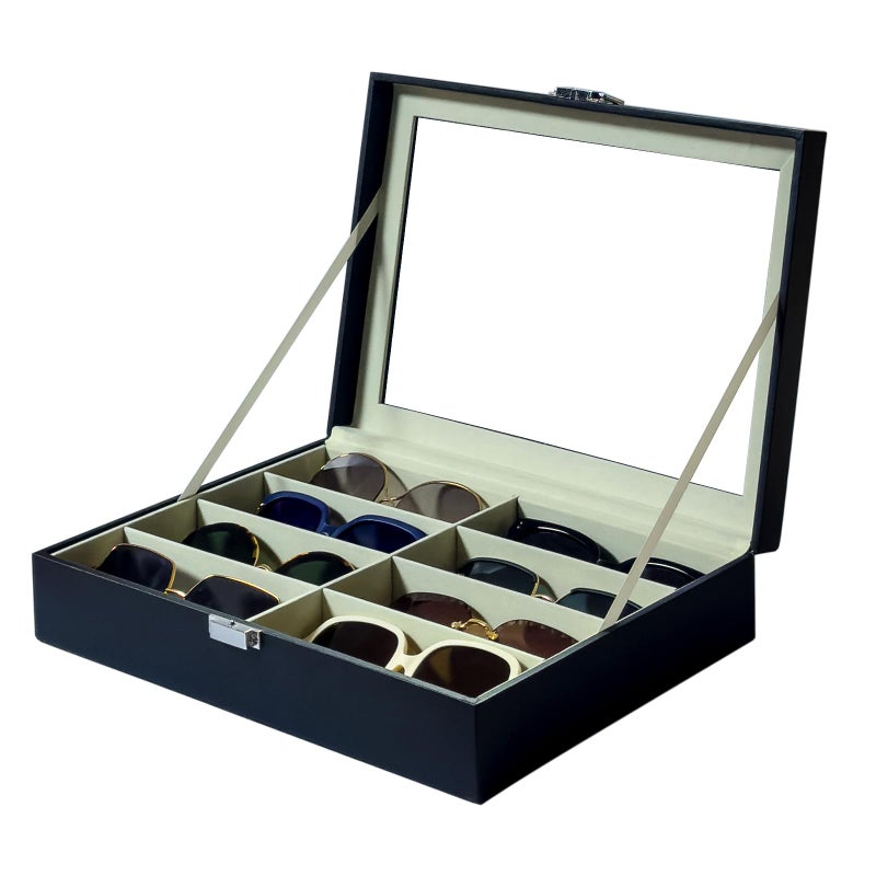 UnionPlus 8Slots Sunglasses Case Organizer Eyeglass Glasses Display Holder Collector Multiple Sunglasses Storage Case Black