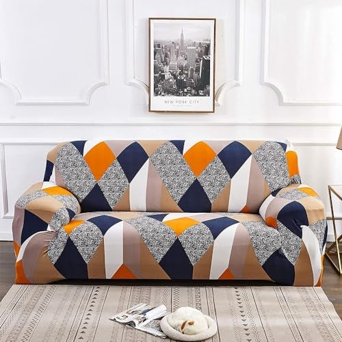 B BESTILO Sofa Cover 3 Seater Fully Covered Universal 3 Seater Sofa Cover Non-Slip Sticky Elastic Stretchable Sofa Set Imported Slipcover Protector (Triple Seater) Sofa Cover, Blend Geometric - Image 1