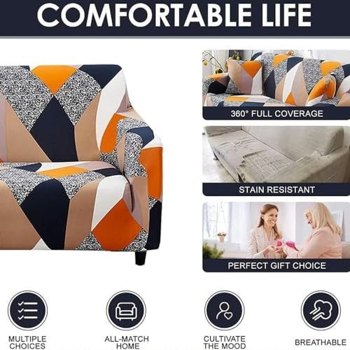 B BESTILO Sofa Cover 3 Seater Fully Covered Universal 3 Seater Sofa Cover Non-Slip Sticky Elastic Stretchable Sofa Set Imported Slipcover Protector (Triple Seater) Sofa Cover, Blend Geometric - Image 5
